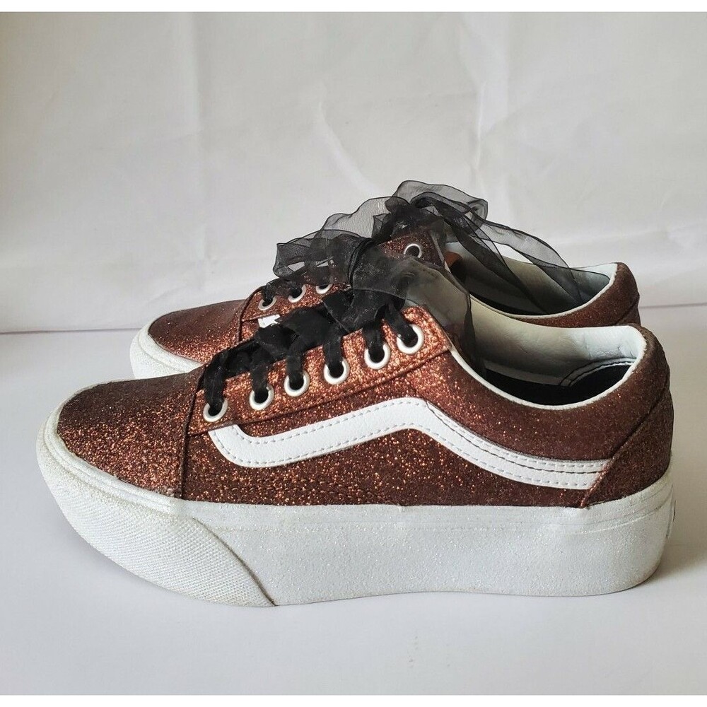 Vans off the wall Women's Girls Glitter Bronze Platform Shoe Sneaker Size 5